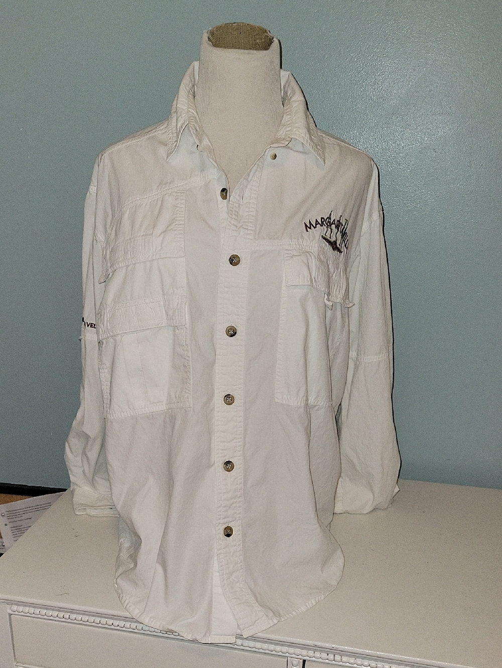 Margaritaville Men's Lightweight Off-White Button-Up Shirt Jacket
